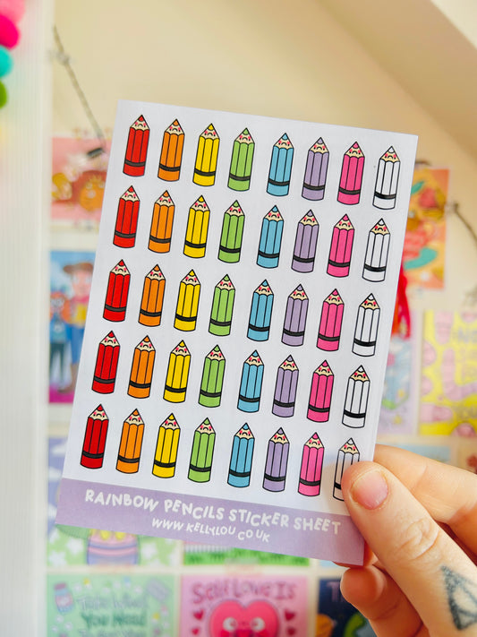 Mini Rainbow Pencils - Paper Sticker Sheet