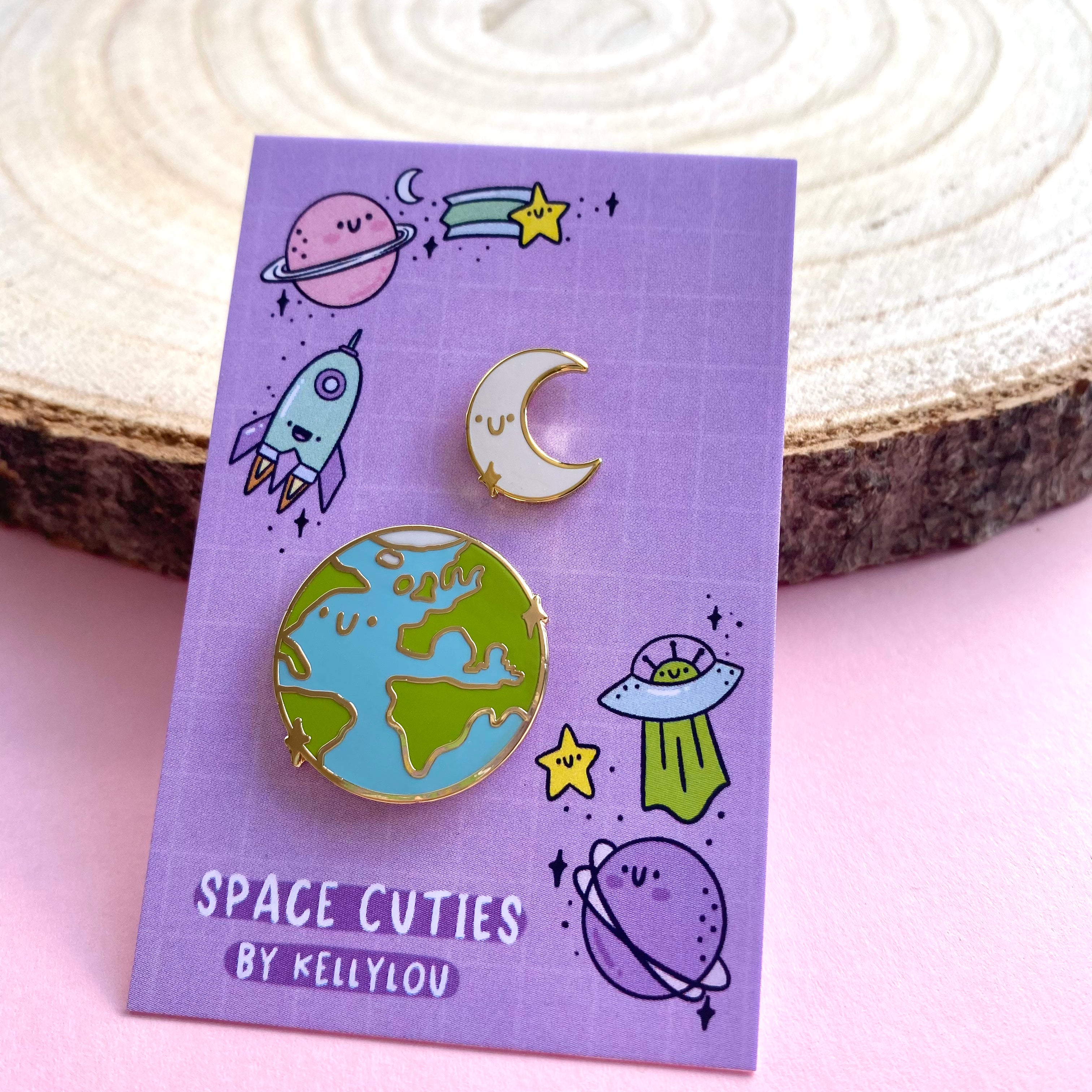 Earth & Mini Moon Space Cuties Pin Set – kellylou